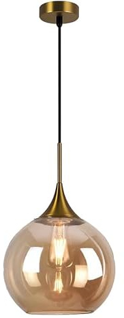 TEKHOME Lampadario a sospensione decorativa in metallo con sfera in vetro attacco E27 lampada contemporanea (Argento/Oro) A72 (ORO)