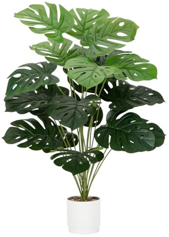 Laelfe 81cm Tall Artificial Monstera Plants - 24 Lush Leaves Large Fake Tropical Palm Plant in Pot, Faux Plant for Outdoor Indoor Home Garden Office Floor Decoration​s Housewarming Gift