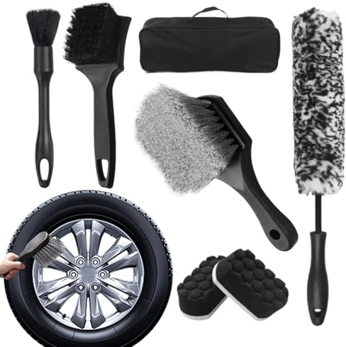 Genérico Kit de Cepillos para Limpieza de Llantas de Coche | Cerdas y Rígidas con,Juego de Cepillos para Limpieza de Llantas y Neumáticos - para Uso en Casa Garaje Estacionamiento Camioneta Sedán