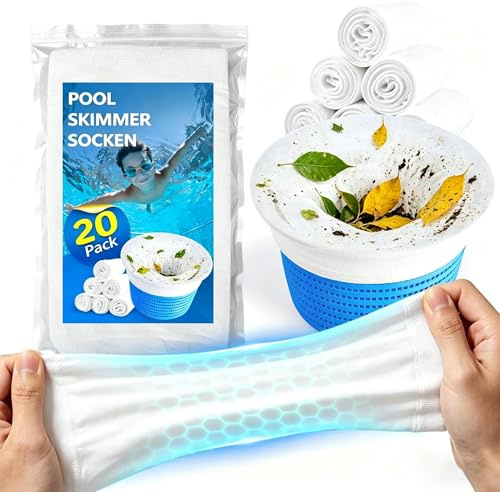 Fmalra Skimmerstrumpor, 20 stycken, återanvändbara filterstrumpor, pool, filterstrumpa för skimmerkorg, fint filter mot hår, pollen och insekter, pooltillbehör