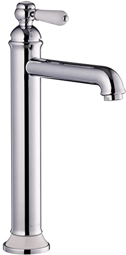 PaulGurkes Waschschalenarmatur Retro Wasserhahn lang Nostalgie Waschtischarmatur Einhandmischer massives Messing hochwertig verchromt Keramikgriff Keramiksockel weiß Landhausstil Vintage Old Schlool