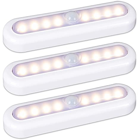 STAR-SPANGLED Schrankleuchten LED Batterie Bewegungsmelder, Schrankbeleuchtung Akku, Nachtlicht mit Haftend, Sensor Licht für Flur, Treppen, Kabinett, Schlafzimmer, Küche (18cm, Warmweiß, 3 Stück)