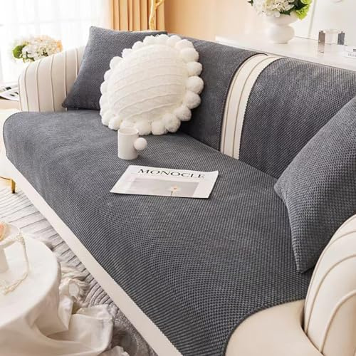 JJRETGY Copridivano Antiscivolo, Copriseduta Divano Velluto Di Mais 1 2 3 4 Posti, Fodera Per Divano Ad Angolo A Forma Di L, Per Cuscino Del Divano In Pelle O Tessuto (70X70cm, Grigio scuro)