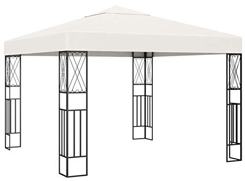 Gecheer Cenador Exterior Elegante de Acero con Toldo de Poliéster, 3x3m, Crema - Resistente a la Intemperie