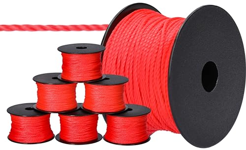 ToolSpace 6X Maurerschnur Bauschnur - 50m x 1.6mm - Rot - Polypropylen-Seide - Richtschnur - Lotschnur - Stärke Pflasterschnur - langlebig & reißfest - Maurerschnur für Wasserwaage