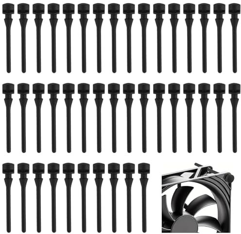 ANNASAMDO 50 Stück Gummi Lüfter Halterungen, 43mm PC Schrauben Set, Schwarz Anti Vibrations Gummi Befestigung Gummistifte für Computer, PC, Gehäuselüfter