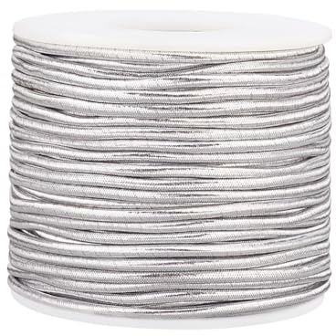 PH PandaHall 30m Corda Elastica a Nastro in Filo Argento Metallizzato Corda per Etichetta con Filo Avvolgente per Tessuto per Capelli Creazione di Gioielli Artigianali