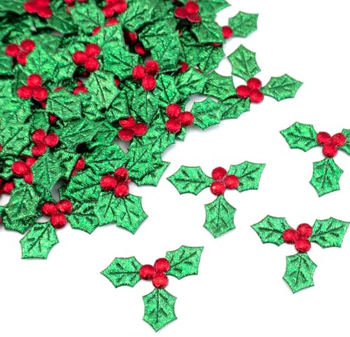 Quacc 100PCS Triple Leaf Holly Berries, Holly Leaves for Crafts Christmas
