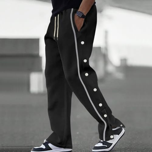 Pantaloni lunghi da uomo alla moda jacquard patchwork per uscite casual e attività quotidiane (L nero)