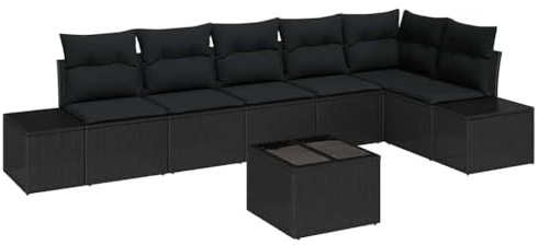 vidaXL Set Divano da Giardino con archiviazione Nero polyrattan, Sofa da Giardino e terrazza, Set Moderno, arredo Lounge Resistente, Gruppi di sedute stilose, Protezione UV