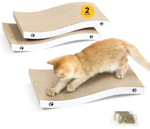 Cat Scratching Board, Durable Scratch Pad, Corrugated Cardboard Cat Scratcher for Indoor Cats, Heavy Duty, Double-Sided Usability, Recyclable with Catnip, Large, 2 Pack