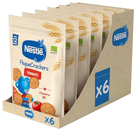 NESTLÉ PequeCrackers Tomate, para bebés desde 12 meses, 6 bolsas de 100g