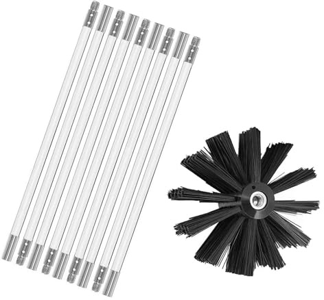 Kit Spazzacamino Kit Spazzole Spazzacamino, Set Aste Di Scarico For Pulizia Sfiato Asciugatrice, Spazzola Spazzatrice In Nylon For Trapano Elettrico, Aste Kit pulizia camino(9 Rods,410mm)