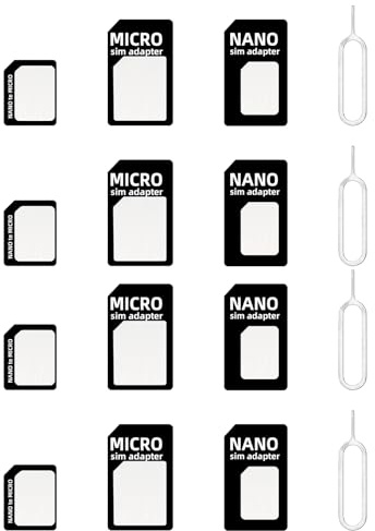 Zeeorymn Adaptateur Carte SIM 4 in1, 4 Set SIM Nano Adaptateur de Carte,Nano SIM Cartes Kit et Epingle D'ejection,Conversion Facile,pour Smartphones.