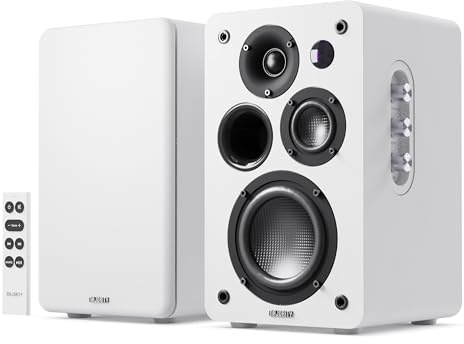 MAJORITY D100X Altavoces Bluetooth Activos | Altavoces HiFi Estéreo 2.0 | 100W | Altavoz para PC, TV, Giradiscos | HDMI ARC, Phono, RCA & AUX (Blanco)