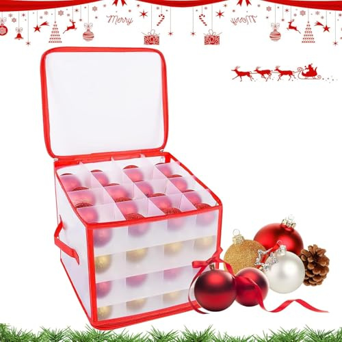 Caja Almacenaje Bolas de Navidad, Beewiner Caja para Guardar Bolas de Navidad, Almacenamiento Organizador, Christmas Ball Storage Box, con Separadores(Rojo)