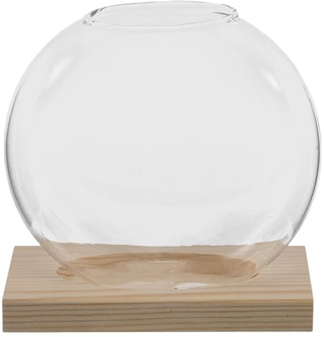 POPETPOP Station de Culture Hydroponique en Verre Transparent avec Base en Bois Naturel, Vase Décoratif pour Plantes de Bureau, Jardinière Hydroponique Élégante pour Intérieur, Entretien