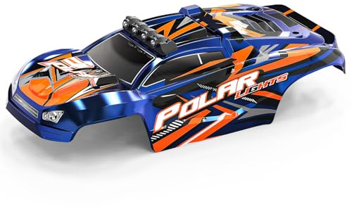 RC Car Carrozzeria Ricambio 1:14 - Robusto corpo in PVC con striscia luminosa a LED, blu arancione, compatibile con HS14322