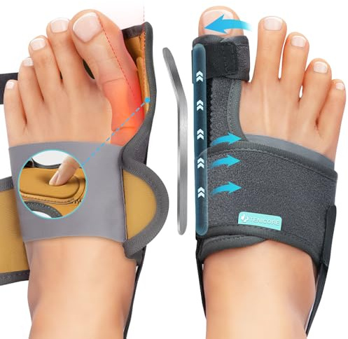 TENICORE Bunion Corrector Big Toe Straightener - Adjustable Bunion Splint Bunion Pads with 2 Angle Plates, Bunion Toe Separator with Double Non-slip Strap for Day Night Support - for Both Foot 1 Pair