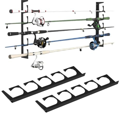 2 pièces Support d'organisation pour cannes à pêche,Support de canne à pêche pour 5 cannes,Supports de canne à pêche,Porte Canne à Pêche,convient pour ranger des cannes à pêche,des bâtons de ski, etc.