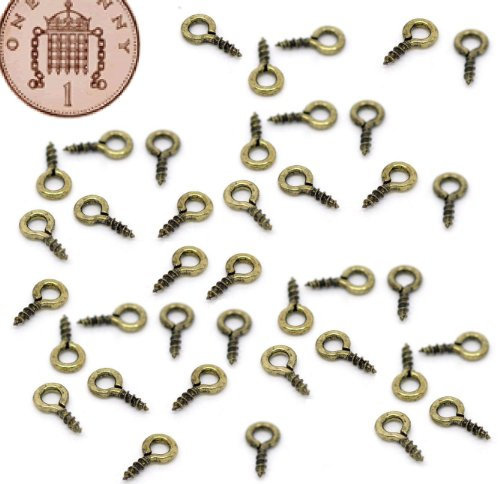 100 x 8mm Bronze Small Tiny Mini Eye Pins Eyepins Hooks Eyelets Screw Threaded