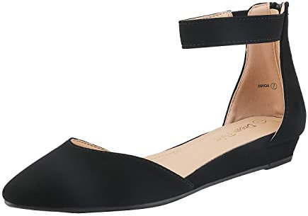DREAM PAIRS Ballerinas Damen Flache Schuhe mit niedrigem Keilabsatz Knöchelriemen elegant Brautschuhe flach,Size 40,Schwarz/Nubuck
