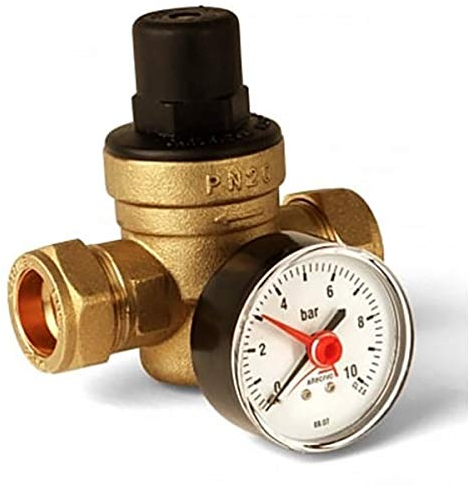 Pressure REDUCING Valve DZR Brass C/W Rear Entry Gauge 15MM 1-6 BAR PRV