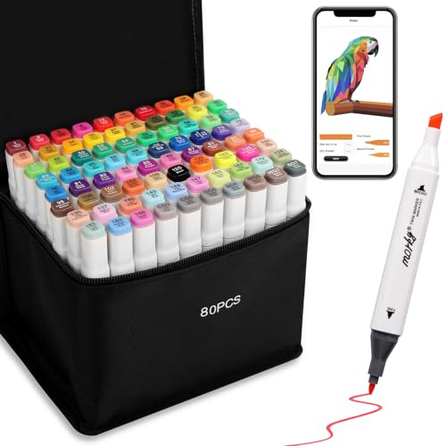 AEDAGA 80 Colours Alcohol Markers with Free App for Colouring, Alcohol Pens for Anime,Manga,Drawing,Sketching and Calligraphy, Art Supplies for Adults