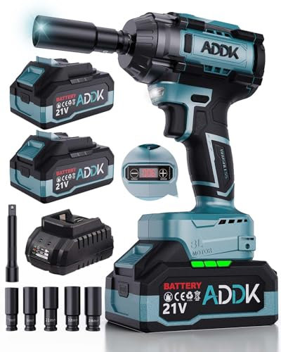 ADWOLT 1000N.M Akku-Schlagschrauber 21V 2x4.0Ah Akkus Bürstenloser 6-Gang-Schlagschrauber 2600RPM Drehschlagschrauber, Elektrischer Schlagschrauber für LKW Auto Reifenwechsel