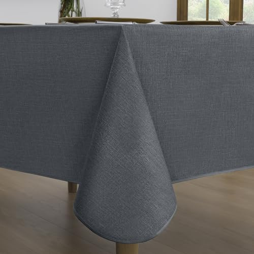 Romanstile mantel rectangular grande 140 × 320 cm de hule gris, antimanchas e impermeable, con textura tipo lino y ribete reforzado, apto para mesas largas de comedor, jardín y exterior durante Pascua