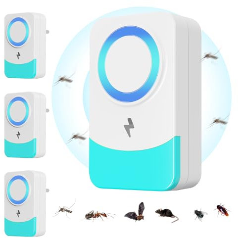 OBEST Lot de 4 répulsifs à ultrasons avec prise de courant, protection contre les moustiques d'intérieur, répulsif contre les insectes, anti-moustiques, cafards, souris, araignées, mouches