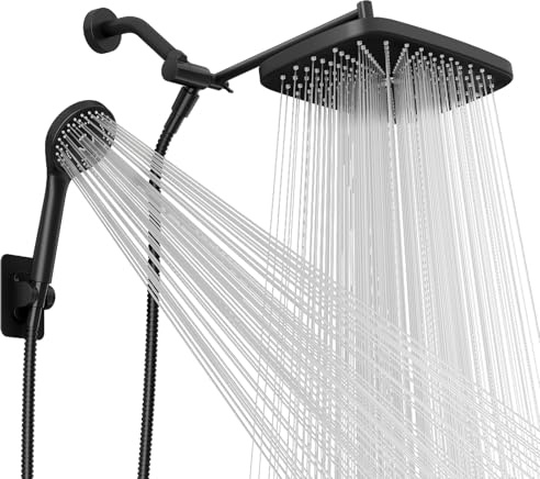 Seacity Wide Rain Shower Head With 5 Modes Handheld Showerheads, High Pressure Showerhead Combo with Extension Arm for Bathroom Accessories, Adjustable Shower Head with Anti-Clog Nozzles (Black)