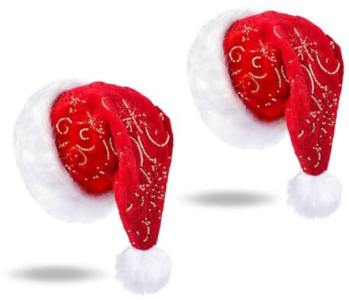 Shibida Gorro Navidad, 2 Piezas Gorros de Papá Noel para Adultos,Gorro de Navidad para Hombres y Mujeres par Año Nuevo,Peluche Noel Gorros Santa Claus Adornos Navideña Decoraciones Fiesta
