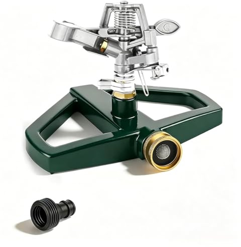 Irrigatore da prato con base in metallo, orientabile a 360°, irrigatore a impulsi per grandi superfici, impianto di irrigazione da giardino, irrigatore per prato, irrigazione del prato(argento)