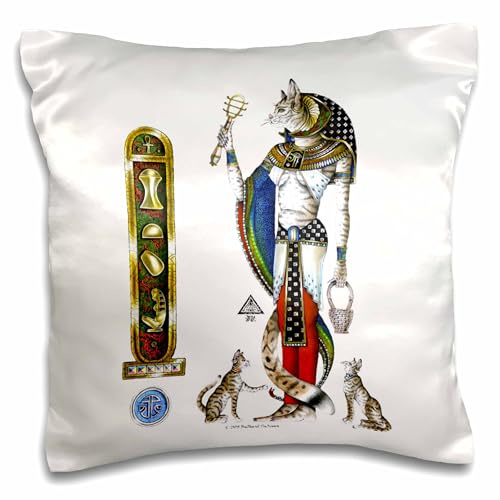 3dRose Bast Egyptian Cat Goddess Pagan Art on White Background 16x16 inch Pillow Case