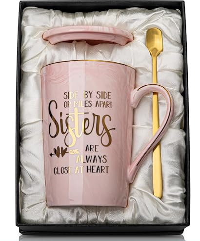 Doublewhale Cadeau Soeur Anniversaire, Noel Idee Cadeau pour Grande Petite Soeur, Meilleure Cadeaux Original, 14OZ Tasse à Café en Céramique Marble