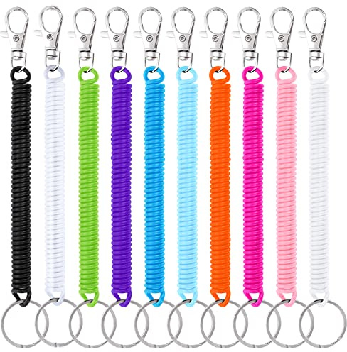 cobee Lot de 10 porte-clés à ressorts hélicoïdaux rétractables avec fermoir mousqueton, cordon de sécurité pour téléphone portable, cordon élastique de poignet (multicolore)