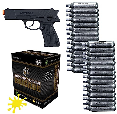 Tippmann Menace 50cal Paintball Pistol Bundle with 7rd Mag, 30ct 12g CO2 Cylinders and 500ct Paintballs