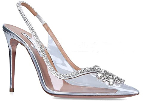 WOkismD Décolleté da Donna in PVC Trasparente Slingback Punta a Punta Tacchi a Spillo Abito da Cerimonia Nuziale con Strass Scarpe con Punta Chiusa,Argento,40