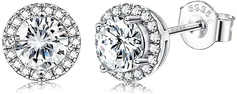 ORAZIO Orecchini a Bottone in Argento Sterling per Donna Uomo Orecchini Rotondi con Diamante Finto Halo Quadrati a Forma di Cuore Orecchini a Bottone con Zirconi Cubici Delicati Orecchini da Sposa