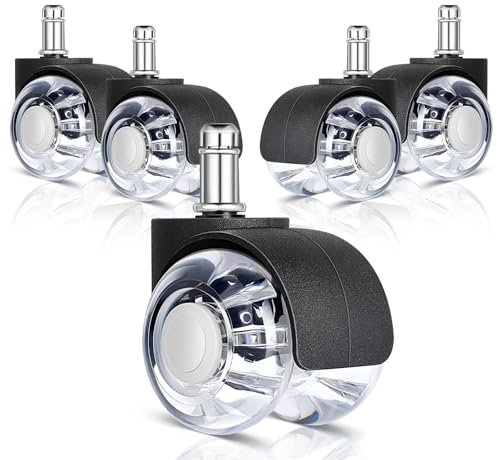 AiQInu Juego de 5 Ruedas Silla Oficina, 11x22mm Ruedas 360° para Sillas de Oficina, Montaje Sin Herramientas, Silencioso, Seguro, Duradero, para Parquet, Alfombras, Laminado y Azulejos