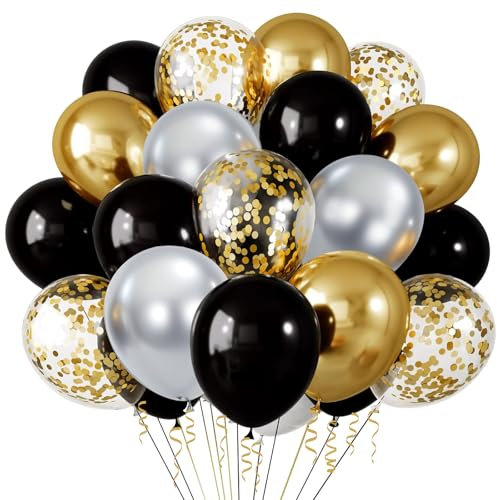 Globos Dorados y Negros,100 Piezas Globos Plateados,Dorados Confeti Globo Latex Helio,Globos Fiesta Cumpleaños para Fiestas Cumpleaños Bodas Baby Shower Despedida Soltera