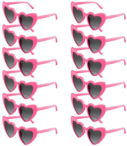 BOUBONI 6/12/24/48 Lunettes de soleil en forme de cœur Vintage Lunettes de soleil Bachelorette Lunettes de soleil pour femme Fête de mariage, Rouge chiné, 15.3cm/6.02inch