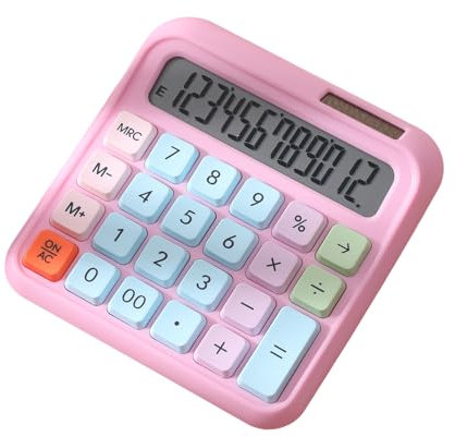 Gradient Desktop Taschenrechner Große Knöpfe 12-stellige Solarenergie- und batteriebetriebene Büroschule zu Hause (Pink)