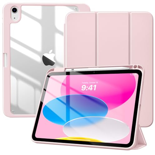 TiMOVO Cover per iPad A16 11 Generazione 11 Pollici 2025, iPad 10 Generazione 2022 10,9 Pollici con Portapenne, Custodia Sottile con trasparente, Funzione di Auto Sveglia/Sonno, Rosa Trasparente