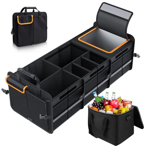 Organizador de maletero, bolsa para maletero con bolsa isotérmica, caja organizadora plegable para maletero de coche con varios compartimentos, organizador de coche, cubierta plegable, correas de