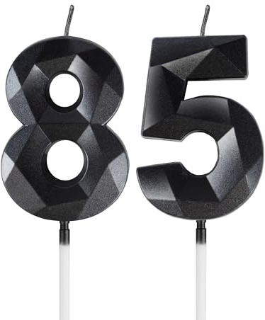 mciskin Black 85th Birthday Candles,85th Birthday Decorations for Women Men,3D Number 85 Candle for Cake,Black Candle Cake Toppers for Men Women Party Decorations Wedding Supplies