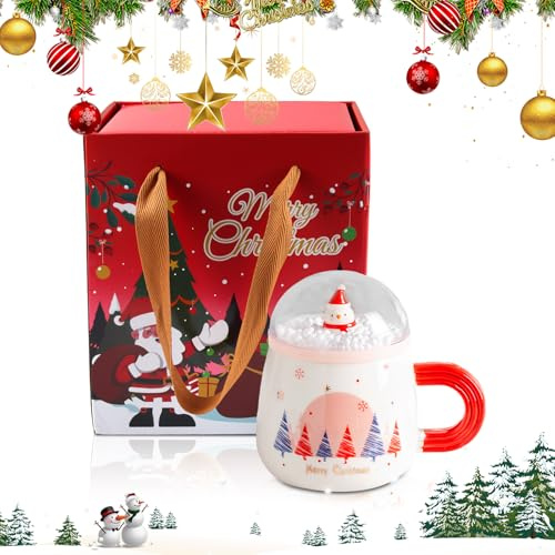 SilverChry Tazza da Caffè di Natale, Tazza Natalizia, Christmas Mug con Cucchiaio e Scatola Regalo, Tazze Natalizie, Tazze Regalo Natale, Adatto per Fare Regali (Albero di Natale bianco)