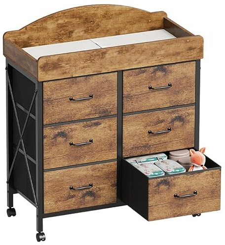YeTom Changing Table Dresser, 6 Fabric Drawers, Mobile Storage, Brown