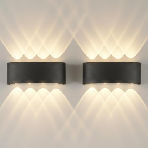 YICALE 2 upp-till-ner utomhusvägglampa LED 8W 3000K IP65 varmvit svart | Svarta Vägglampor Aluminium För Inomhus- Och Utomhusbruk, Till Balkonger, Trädgårdar, Gårdar, Verandor